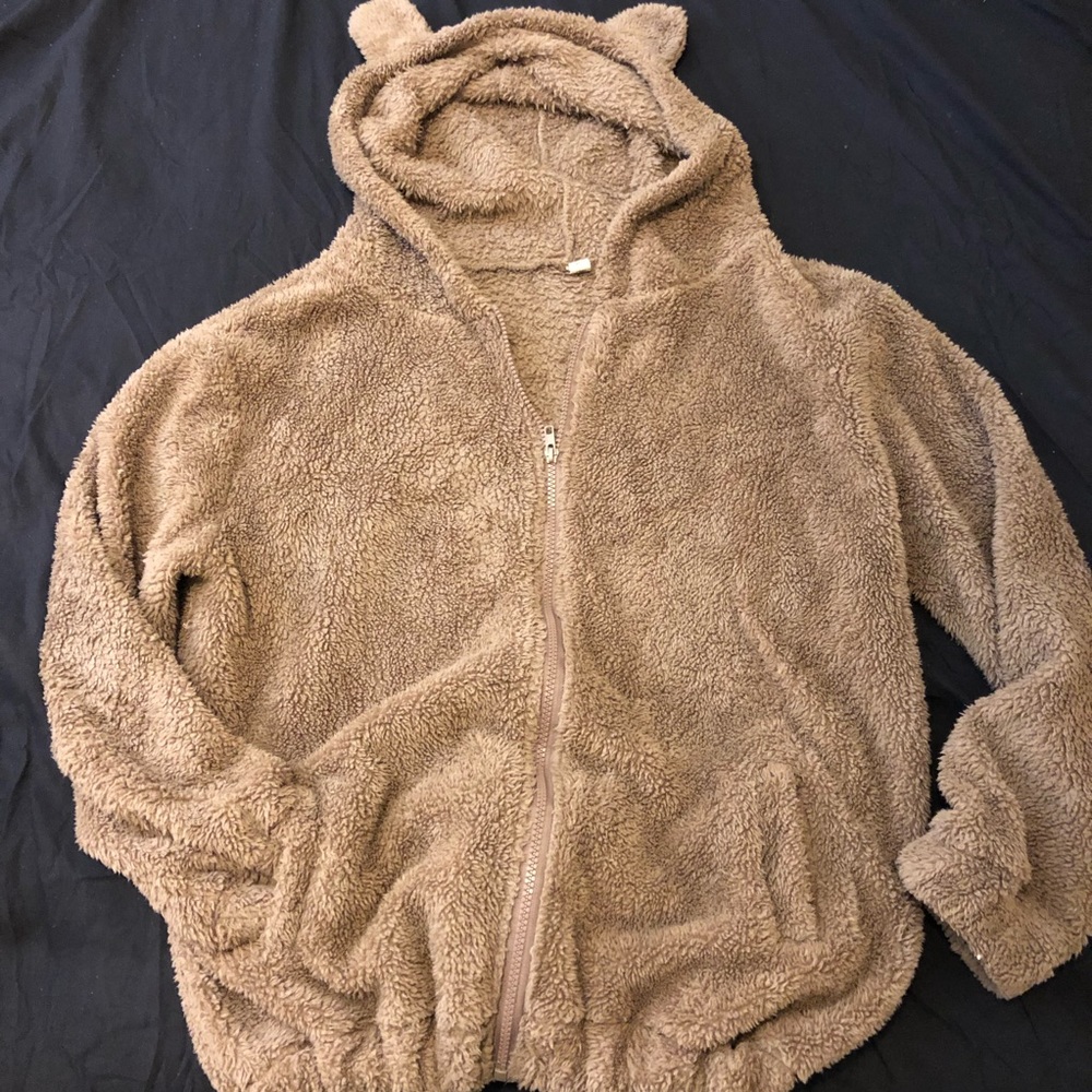 Fluffy teddy bear hooded sweatshirt